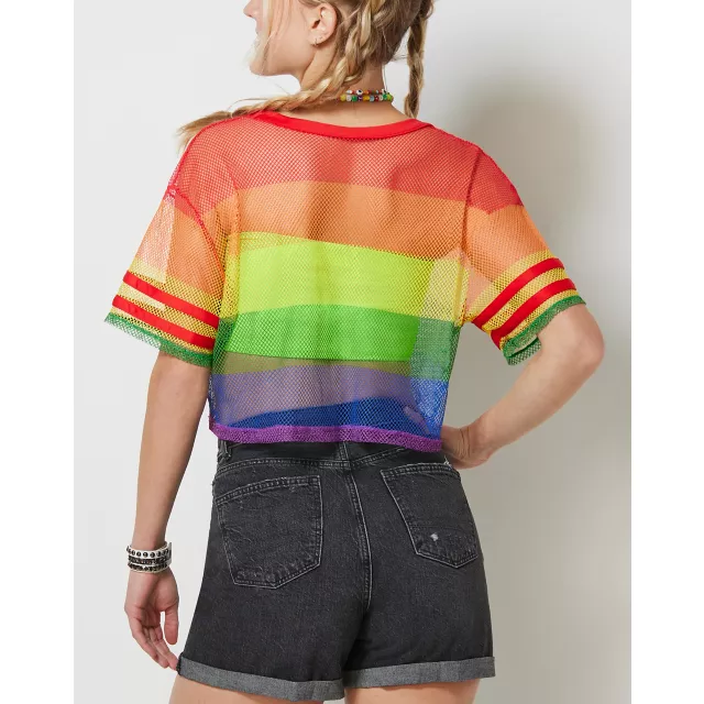 Rainbow Pride Mesh Crop Jersey at Spencer's