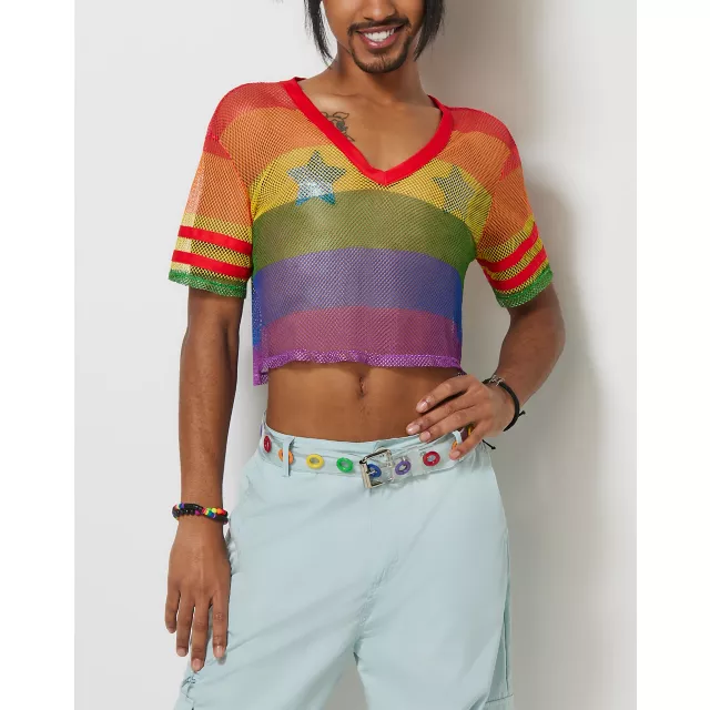 Rainbow Pride Mesh Crop Jersey at Spencer's