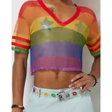 Rainbow Pride Mesh Crop Jersey at Spencer's