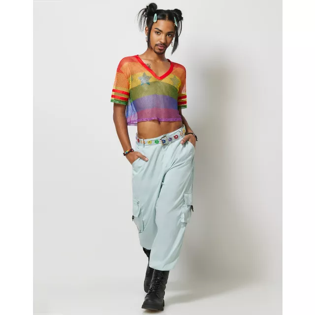 Rainbow Pride Mesh Crop Jersey at Spencer's