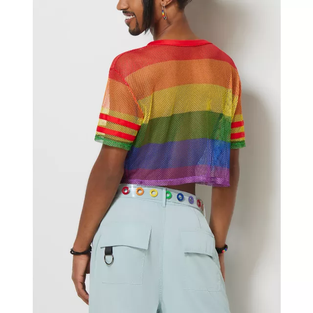 Rainbow Pride Mesh Crop Jersey at Spencer's