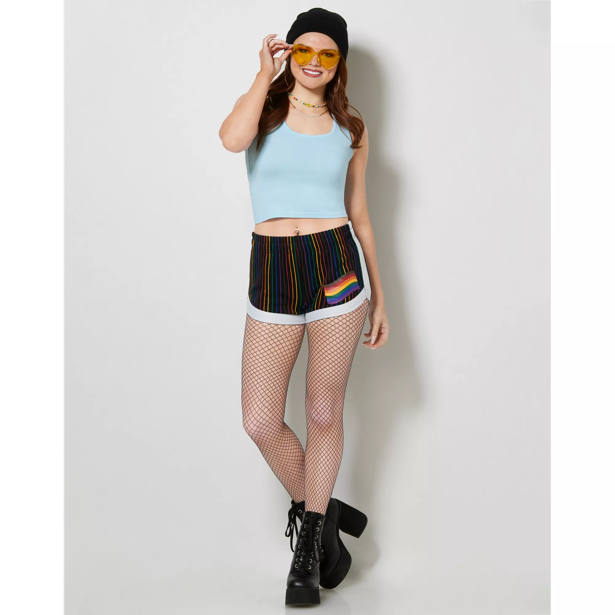 Rainbow Pride Pinstripe Daddy Shorts at Spencer's