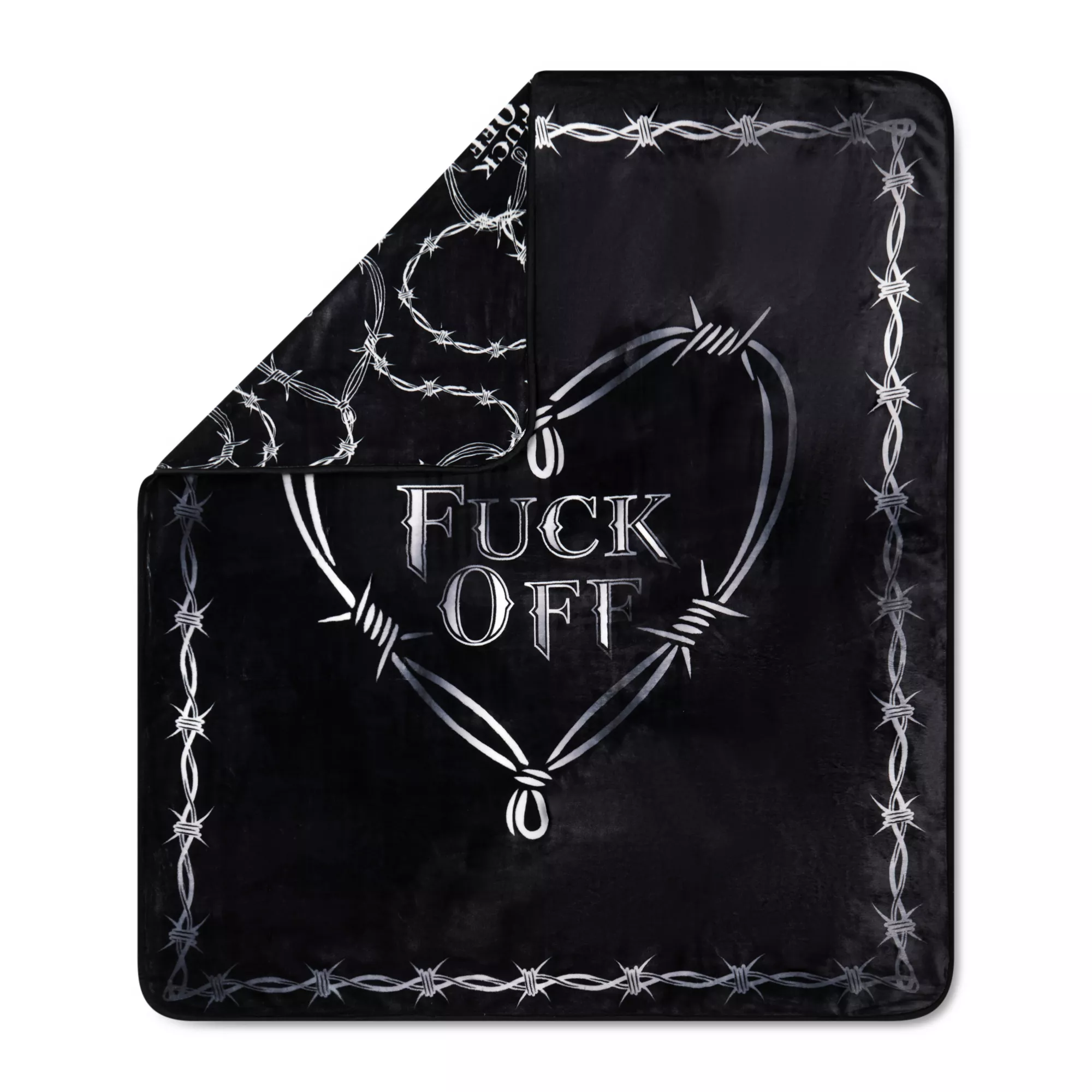 Fuck Off Heart Barbed Wire Reversible Fleece Blanket at Spencer's
