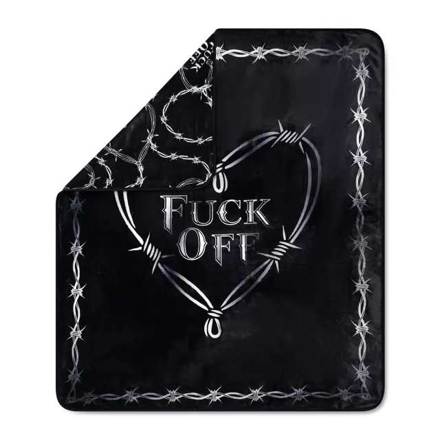 Fuck Off Heart Barbed Wire Reversible Fleece Blanket at Spencer's