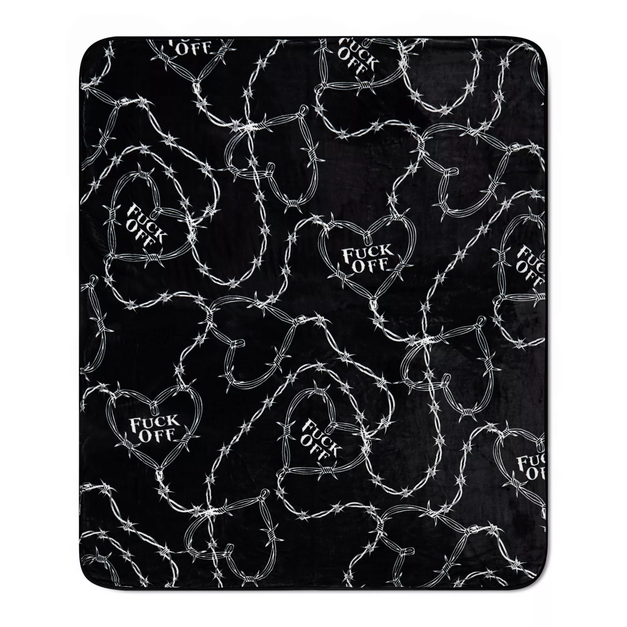 Fuck Off Heart Barbed Wire Reversible Fleece Blanket at Spencer's