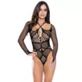 Long Sleeve Strappy Fishnet Teddy at Spencer's