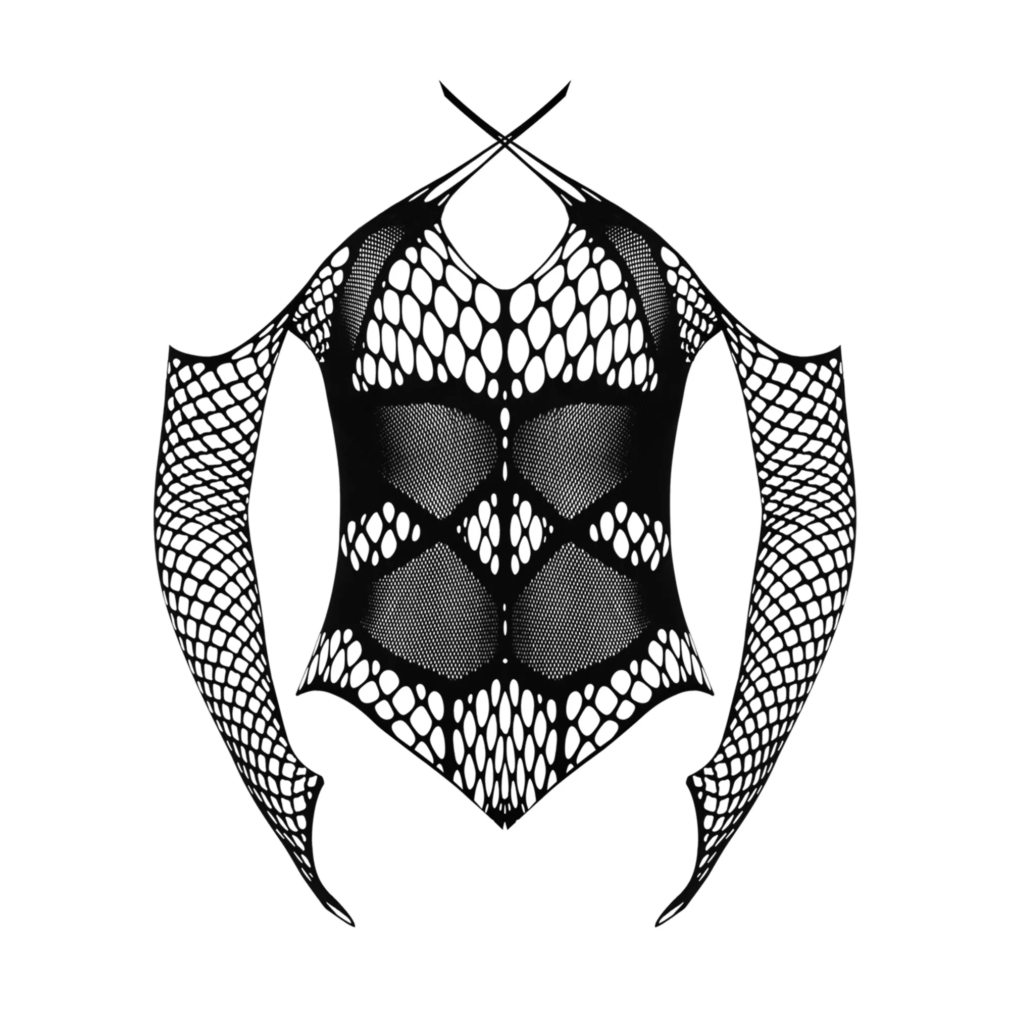 Long Sleeve Strappy Fishnet Teddy at Spencer's