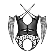 Long Sleeve Strappy Fishnet Teddy at Spencer's