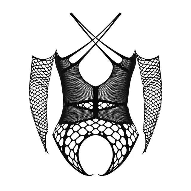 Long Sleeve Strappy Fishnet Teddy at Spencer's
