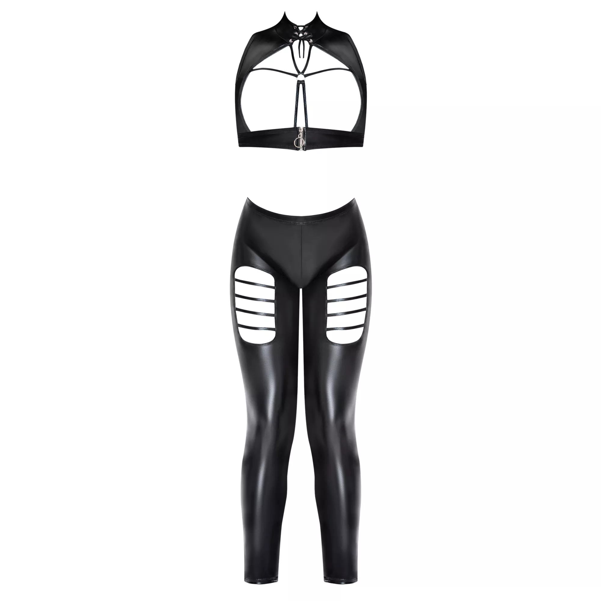 Black Open Cup Vest and Strappy Leggings at Spencer's