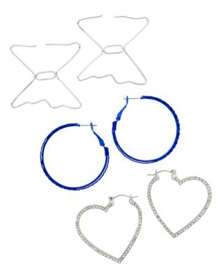 Multi-Pack Blue and Silver Butterfly Heart Hoops - 3 Pack