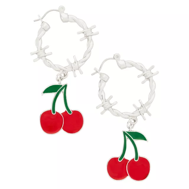 Barbed Wire Cherry Hoop Earrings at Spencer's