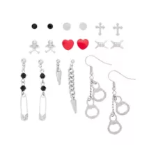 Multi-Pack Cross Skull Safety Pin Handcuff Earrings - 9 Pair at Spencer's