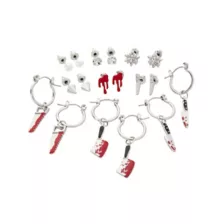 Multi-Pack CZ Bloody Saw Axe Knife and Pearl-Effect Earrings - 9 Pair at Spencer's