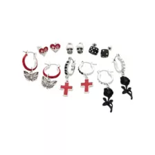 Multi-Pack CZ Moth Cross Rose Heart Skull Dice Earrings - 6 Pair at Spencer's