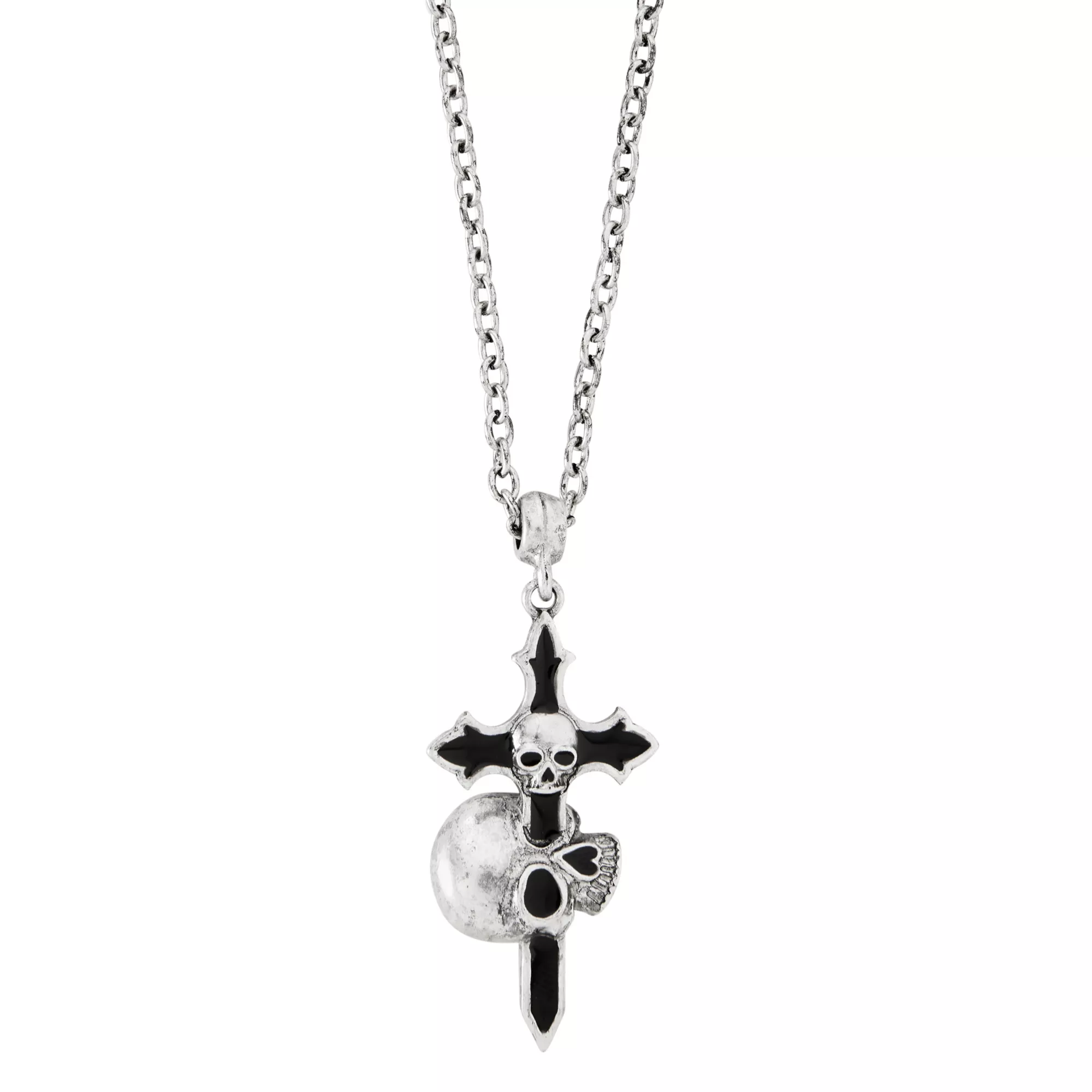 Dual Skull Cross Pendant Necklace at Spencer's