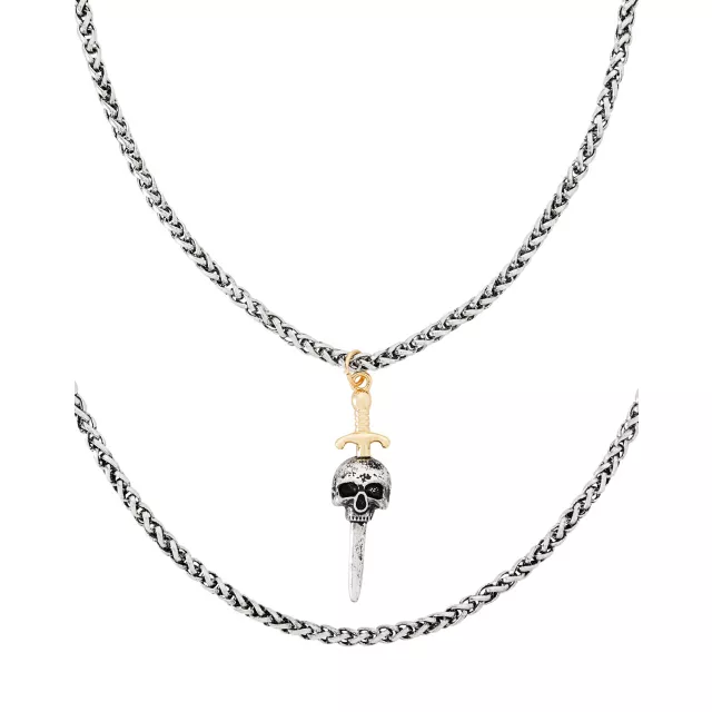 Dual Row Skull Sword Pendant Necklace at Spencer's
