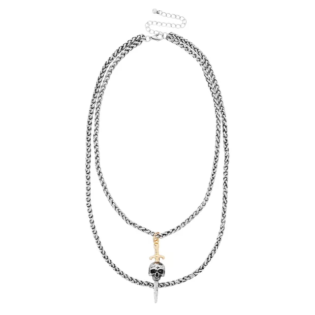 Dual Row Skull Sword Pendant Necklace at Spencer's