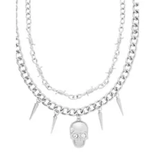Dual Row CZ Skull Spike Necklace at Spencer's