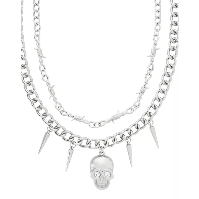 Dual Row CZ Skull Spike Necklace at Spencer's
