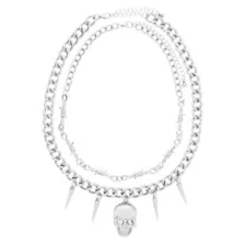 Dual Row CZ Skull Spike Necklace at Spencer's