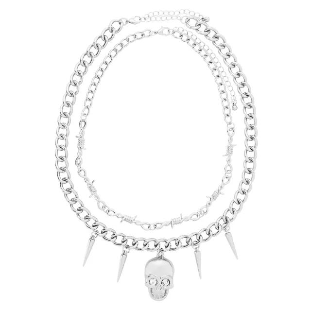 Dual Row CZ Skull Spike Necklace at Spencer's
