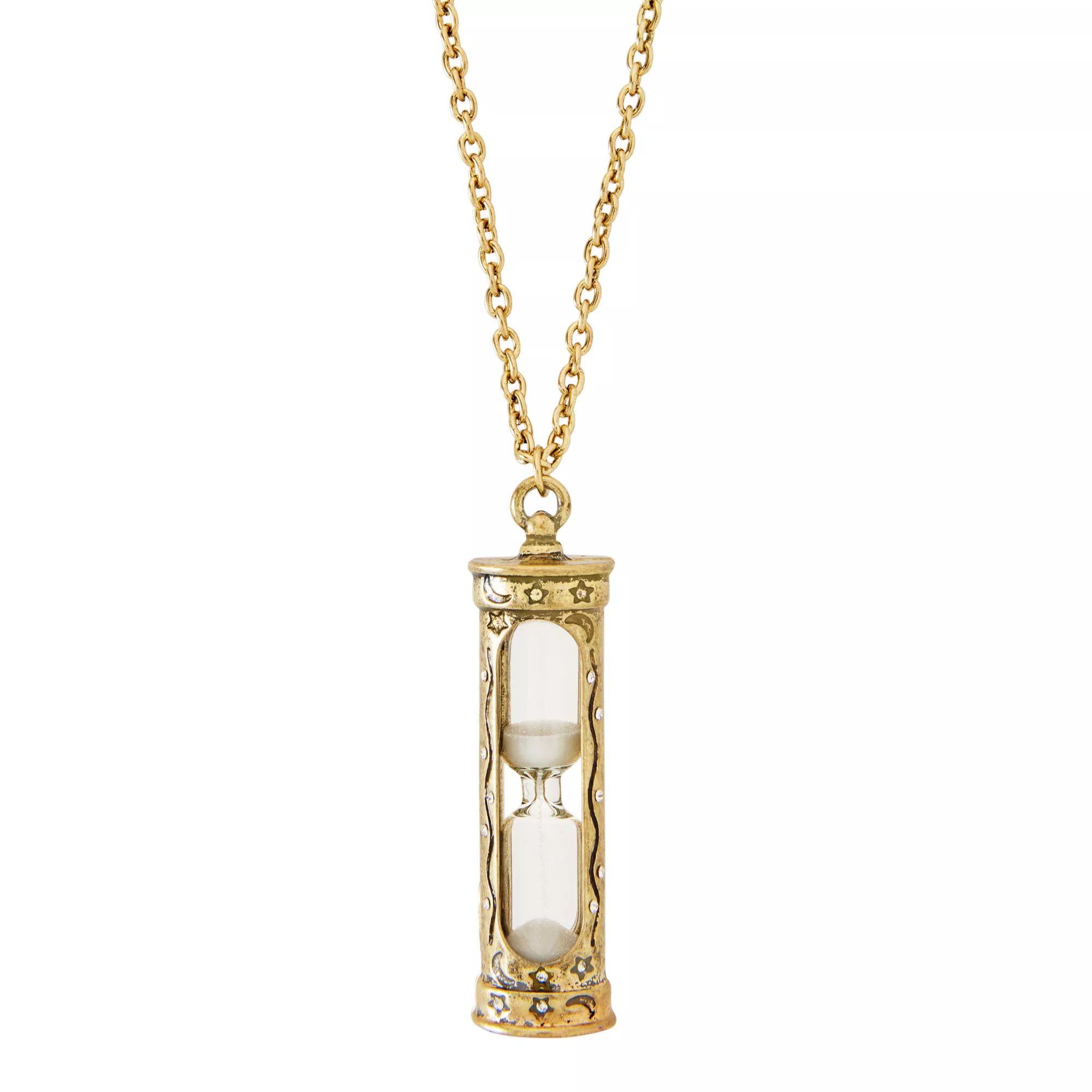 Goldtone Sand Clock Pendant Necklace at Spencer's