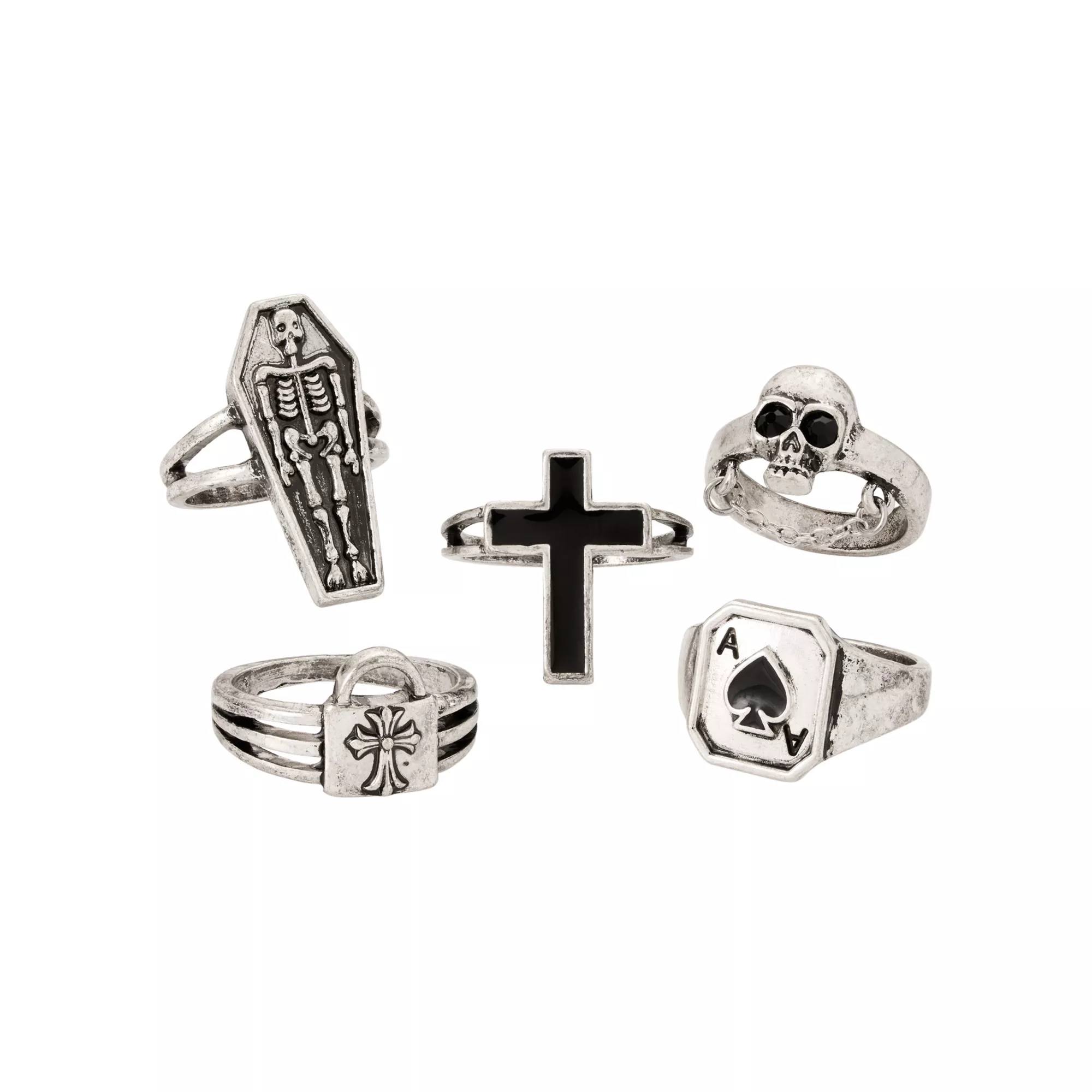 Multi-Pack Skull and Cross Assorted Rings - 5 Pack at Spencer's