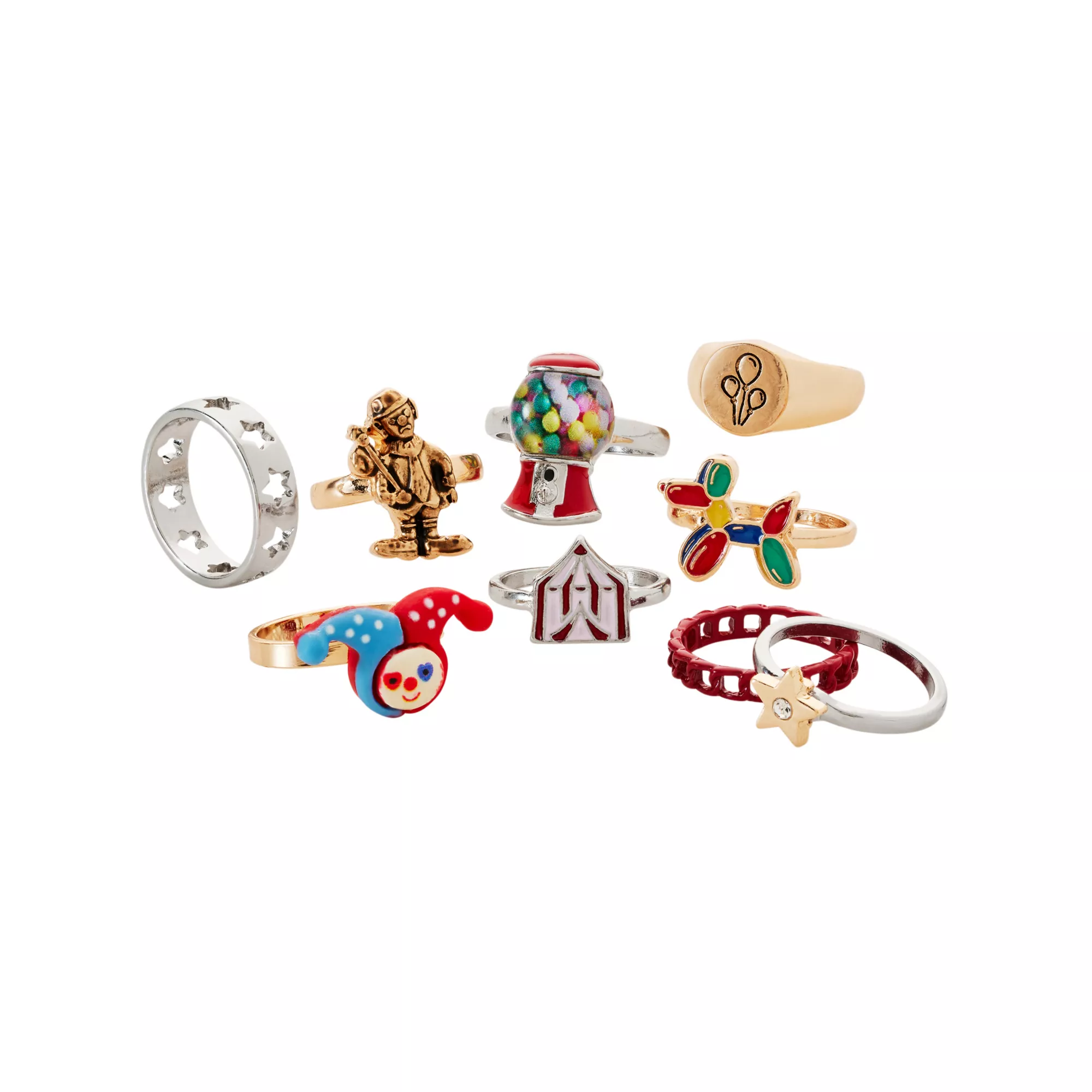 Multi-Pack Clown Themed Rings - 9 Pack at Spencer's