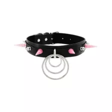 Black and Pink Spiked Layered Ring Choker Necklace at Spencer's