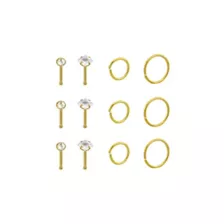 Multi-Pack CZ Classic Goldtone Pin and Hoop Nose Rings 12 Pack - 20 Gauge at Spencer's