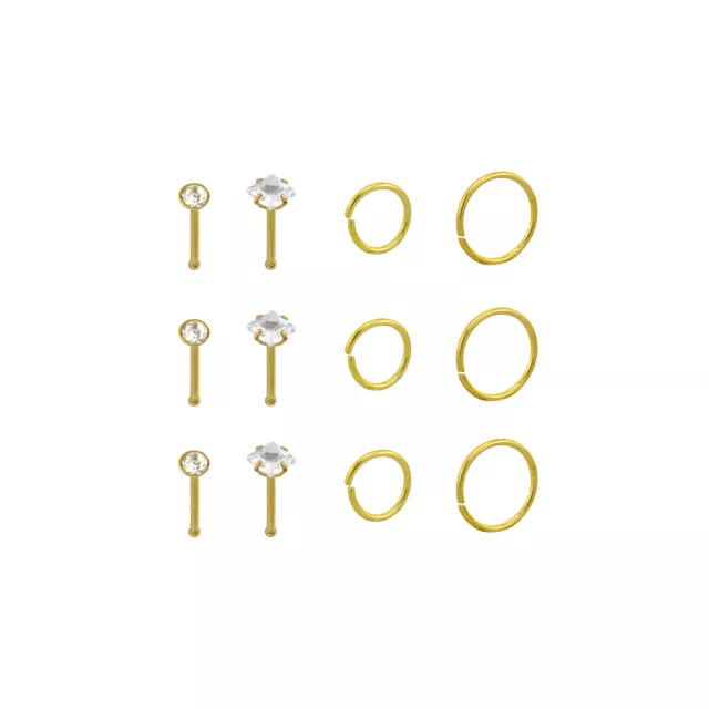 Multi-Pack CZ Classic Goldtone Pin and Hoop Nose Rings 12 Pack - 20 Gauge at Spencer's