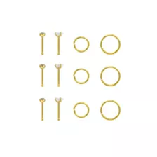 Multi-Pack CZ Classic Goldtone Pin and Hoop Nose Rings 12 Pack - 20 Gauge at Spencer's