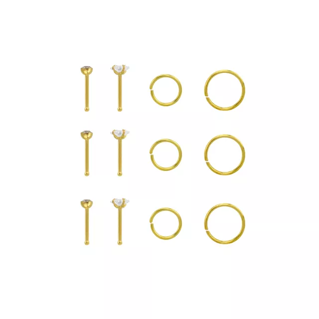 Multi-Pack CZ Classic Goldtone Pin and Hoop Nose Rings 12 Pack - 20 Gauge at Spencer's