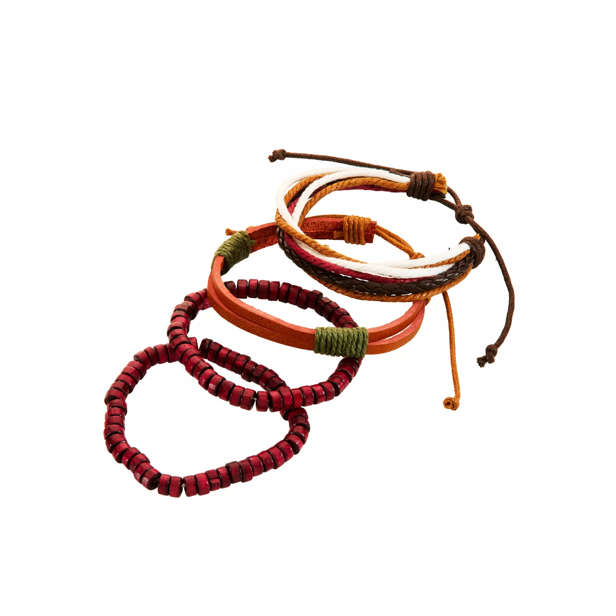 Multi-Pack Leather and Beaded Bracelets - 4 Pack at Spencer's
