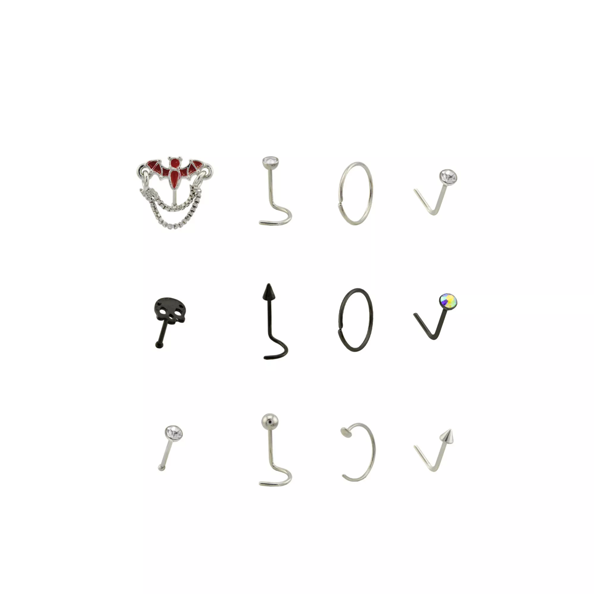 Multi-Pack CZ Bat Dangle Nose Ring 12 Pack - 22 Gauge at Spencer's