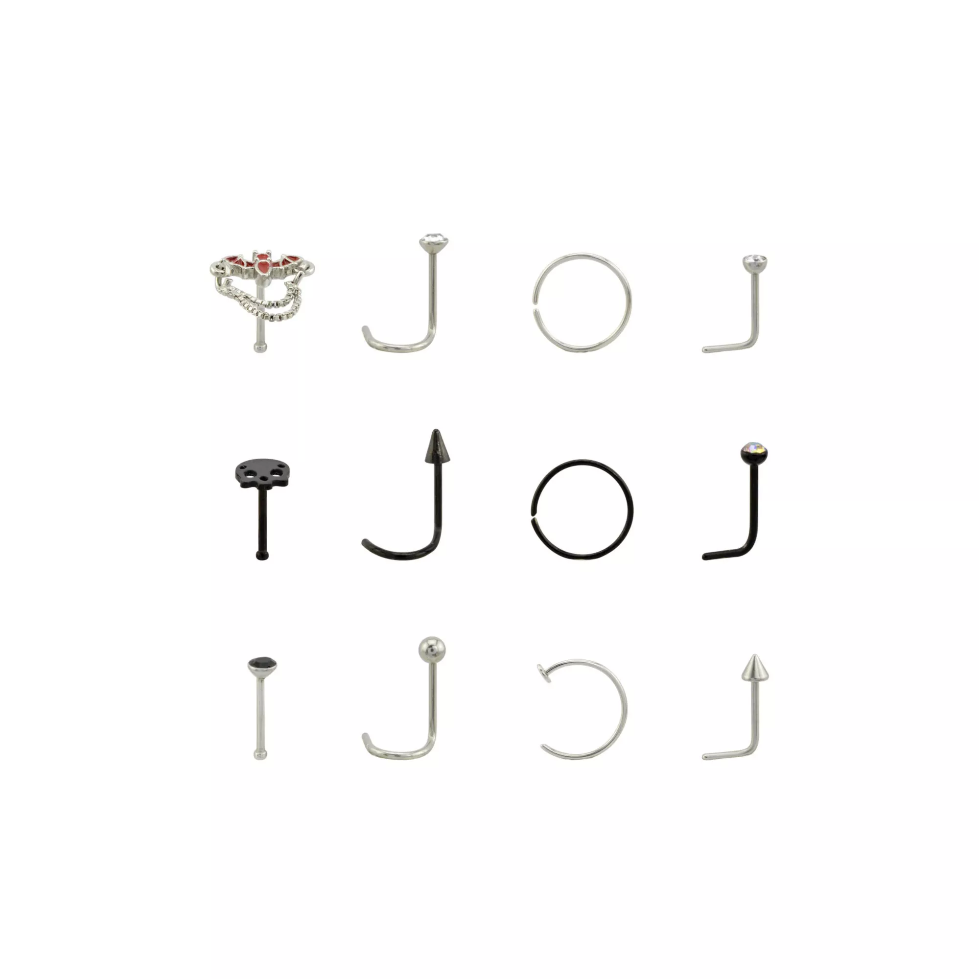 Multi-Pack CZ Bat Dangle Nose Ring 12 Pack - 22 Gauge at Spencer's