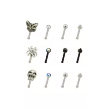 Multi-Pack CZ Butterfly Spider Skull Pin Nose Rings 12 Pack - 20 Gauge at Spencer's