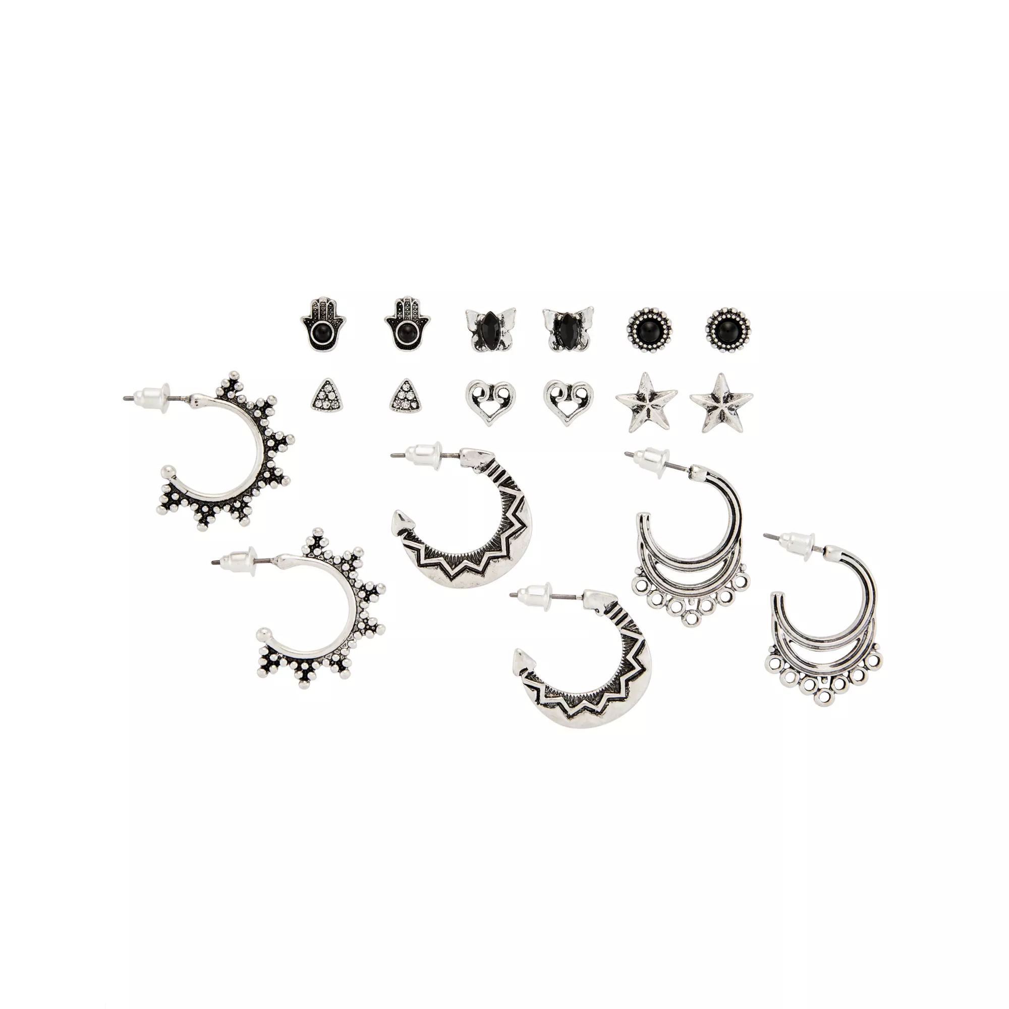 Multi-Pack CZ Hand and Heart Earrings - 9 Pack at Spencer's