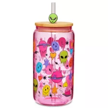 Pink Alien Glass Cup with Straw - 16 oz. at Spencer's