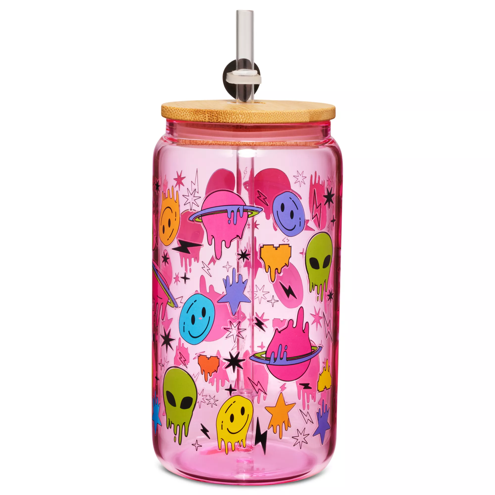 Pink Alien Glass Cup with Straw - 16 oz. at Spencer's