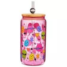 Pink Alien Glass Cup with Straw - 16 oz. at Spencer's