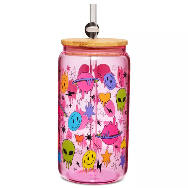 Pink Alien Glass Cup with Straw - 16 oz. at Spencer's