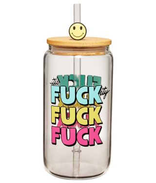 Fuckity Fuck Fuck Glass Cup with Straw - 16 oz.