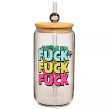 Fuckity Fuck Fuck Glass Cup with Straw - 16 oz. at Spencer's
