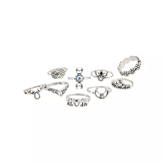 Multi-Pack CZ Crescent Moon Assorted Rings - 9 Pack at Spencer's
