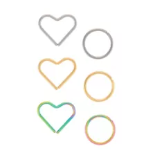 Multi-Pack Silvertone Goldtone and Oil Slick Titanium Heart and Hoop Nose Rings 6 Pack - 20 Gauge at Spencer's
