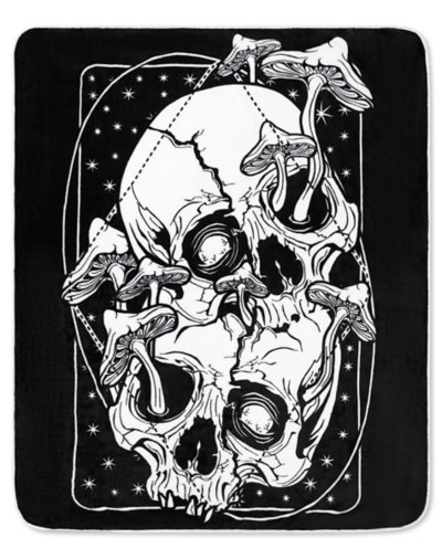 Skull and Mushrooms Fleece Blanket