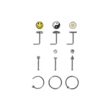 Multi-Pack CZ Smiley Face and Yin Yang Hoop and Pin Nose Rings 9 Pack - 20 Gauge at Spencer's