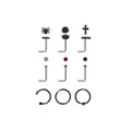 Multi-Pack CZ Black Spider L-Bend and Hoop Nose Rings 9 Pack - 20 Gauge at Spencer's